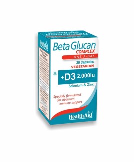 Health Aid Beta Glucan COMPLEX Συμπλήρωμα Διατροφής με Βήτα Γλυκάνες, Βιταμίνες & Μέταλλα για Ενίσχυση του Ανοσοποιητικού & της Καρδιάς 30 Φυτικές Κάψουλες