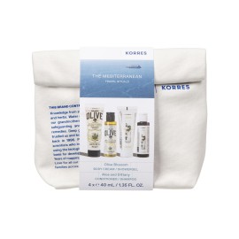 Korres PROMO The Mediterranean Travel Rituals Pure Greek Olive Blossom Αφρόλουτρο 40ml & Body Milk Olive Blossom Κρέμα Σώματος 40ml & Σαμπουάν για Κανονικά Μαλλιά με Αλόη & Δίκταμο 40ml & Μαλακτική Κρέμα Αλοή & Δίκταμο 40ml & ΔΩΡΟ Νεσεσέρ