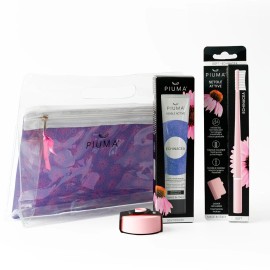 Piuma Gift Set Kit & Base Echinacea Soft Μαλακή Οδοντόβουρτσα Baby Pink με Καθαριστή Γλώσσας Ροζ 1 Τεμάχιο & Visible Active Echinacea Oδοντόκρεμα με Εχινάκεια Αντιφλεγμονώδεις & Επουλωτικές Ιδιότητες - Μέντα 75ml & Διάφανο Νεσεσέρ