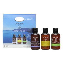 Apivita PROMO Ready to Go Essentials to Go Mini Αφρός Καθαρισμού για Πρόσωπο & Μάτια με Ελιά & Λεβάντα 75ml - Mini Σαμπουάν Καθημερινής Χρήσης 75ml - Mini Tonic Mountain Tea Αφρόλουτρο 75ml