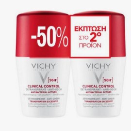Vichy PROMO Clinical Control Roll on Αποσμητικό με 96 ώρες Διάρκεια για Γυναίκες 2x50ml [-50% στο 2ο Προϊόν]