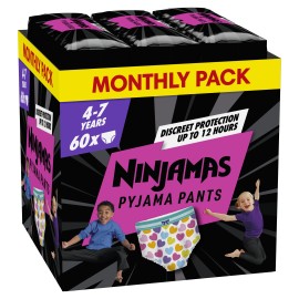 Pampers Ninjamas Pyjama Night Pants Monthly Pack για Κορίτσι 4-7 ετών 60 Πάνες - Βρακάκι [17-30kg]