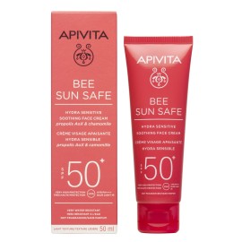 Apivita Bee Sun Safe Hydra Sensitive Face Cream SPF50+ Καταπραϋντική Αντηλιακή Κρέμα Προσώπου Ελαφριάς Υφής για Ευαίσθητες Επιδερμίδες με Χαμομήλι και Πρόπολη 50ml