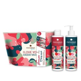 Messinian Spa PROMO I Love you Cherry Much Shower Ενυδατικό Gel Αφρόλουτρο 300ml - Body Milk Ενυδατικό Γαλάκτωμα Σώματος 300ml - ΔΩΡΟ Νεσεσέρ