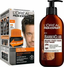 L’Oreal Paris Bundle One Twist Men Expert No5 Light Brown Ανδρική Βαφή Μαλλιών με Ειδικό Χτενάκι για Εύκολη Εφαρμογή Καστανό Ανοιχτό 50ml - Barber Club Καθαρισμός 3 in 1 Για Πρόσωπο - Μούσια - Μαλλιά 200ml