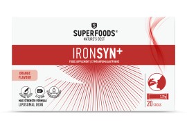 Superfoods Ironsyn+ Συμπλήρωμα Διατροφής Λιποσωμιακού Σιδήρου, Βιταμινών & Προβιοτικών με Γεύση Πορτοκάλι 20 Sticks