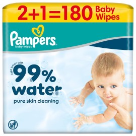 Pampers PROMO 99% Water Μωρομάντηλα με Ήπια Λοσιόν & 99% Νερό με Καπάκι 180 Τεμάχια [3 Πακέτα x 60 Μωρομάντηλα]