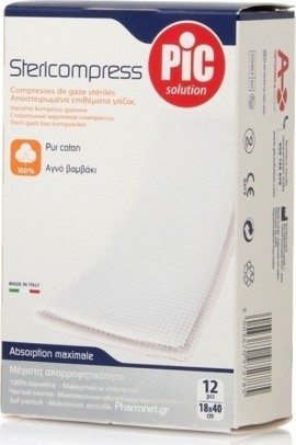 Pic Solution Stericompress Sterile XL Αποστειρωμένα Επιθέματα Γάζας 18x40cm 12 Τεμάχια