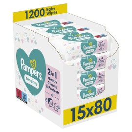 Pampers Baby Wipes Sensitive XXL Monthly Bοx Μωρομάντηλα 15x80 Τεμάχια [1.200 Τεμάχια]