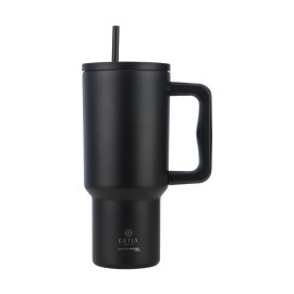 Estia Ποτήρι Θερμός με Καλαμάκι & Λαβή Straw Tumbler XL Save The Aegean Midnight Black 900ml