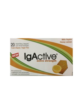 IgActive Παστίλιες Λαιμού Μέλι & Λεμόνι Extra Strength Sugar Free 20 Τεμάχια