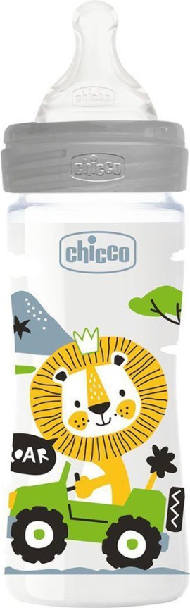 Chicco Well Being Πλαστικό Μπιμπερό με Σχέδια και Θηλή Σιλικόνης Μέτριας Ροής για 2m+ 250ml