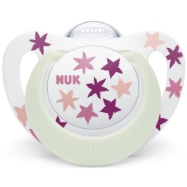 Nuk Star Νight Ορθοδοντική Πιπίλα Σιλικόνης για 6-18m+ με Θήκη Λευκό με Αστεράκια Ροζ 1 Τεμάχιο [10.736.753]