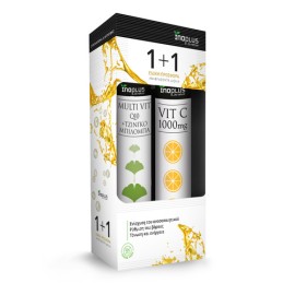 Inoplus PROMO Multi + Q10 + Gingko Biloba Πνευματική Ενέργεια, Τόνωση & Ευεξία Πορτοκάλι 20 Αναβράζοντα Δισκία & Vit C 1000mg Πορτοκάλι 20 Αναβράζοντα Δισκία