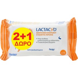 Lactacyd PROMO Υγρά Μαντηλάκια Καθαρισμού Ευαίσθητης Περιοχής 3x15 Τεμάχια [2+1 Δώρο]