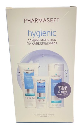 Pharmasept PROMO Hygienic Cleansing Scrub Καθαρισμού για Πρόσωπο & Σώμα 200ml - Hand Care Intensive Cream Ενυδατική Κρέμα Χεριών 75ml - ΔΩΡΟ Shower Gel Αφρόλουτρο Καθημερινής Χρήσης 250ml