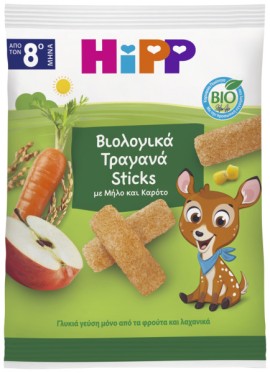 Ηιpp BIO Τραγανά Sticks με Μήλο & Καρότο Κατάλληλο για Βρέφη από τον 8ο Μήνα 30gr