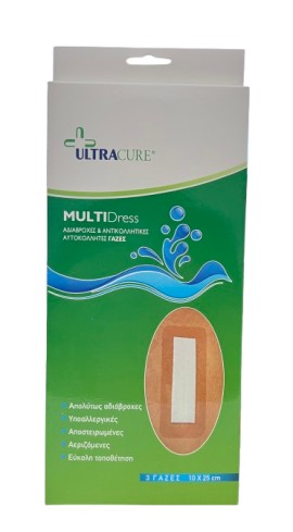 Gold Med Ultra Cure Multi Dress Αδιάβροχη Αυτοκόλλητη Γάζα 10x25cm 3 Τεμάχια