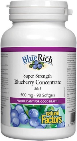 Natural Factors BlueRich Plus 500mg Αντιοξειδωτική Φόρμουλα με Blueberry 90 Μαλακές Κάψουλες