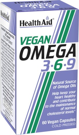 Health Aid Vegan Omega 3-6-9 Συμπλήρωμα Διατροφής με Ακόρεστα Λιπαρά Οξέα για την Υγεία Καρδιάς, Κυκλοφορικού, Εγκεφάλου & Επιδερμίδας 60 Φυτικές Κάψουλες
