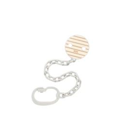 Nuk Αλυσίδα Πιπίλας & Πρακτικό Κλιπ για Πιπίλες με Κρίκο Λευκό με Μπεζ Ρίγες 1 Τεμάχιο