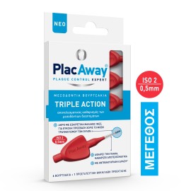 Plac Away Μεσοδόντιο Βουρτσάκι Triple Action 0.5mm, ISO 2, Κόκκινο, 6 Τεμάχια
