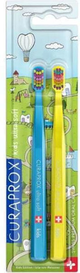 Curaprox CS 5460 Kids Duo Παιδική Μαλακή Οδοντόβουρτσα Γαλάζιο & Κίτρινο 2 Τεμάχια
