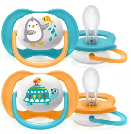 Avent Philips Ultra Air Animals Ορθοδοντική Πιπίλα Σιλικόνης 6-18m Πορτοκαλί - Γαλάζιο [SCF080/12] 2 Τεμάχια