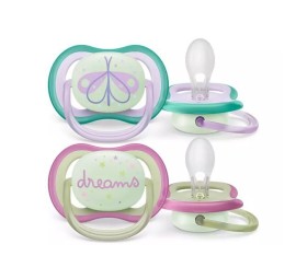 Avent Philips Ultra Air Night Πιπίλα Σιλικόνης Νυκτός για 0-6m Ροζ / Πράσινο 2 Τεμάχια [SCF376/17]