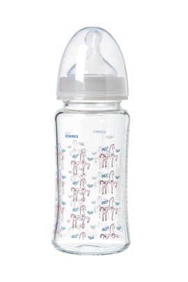 Korres Γυάλινο Μπιμπερό με Θηλή Σιλικόνης Αργής Ροής Εκρού για Βρέφη από την Γέννηση 230ml