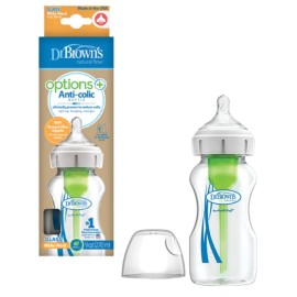 Dr Browns Anti-Colic Options+ Γυάλινο Μπιμπερό με Φαρδύ Λαιμό & Θηλή Σιλικόνης 270ml [WB91740]