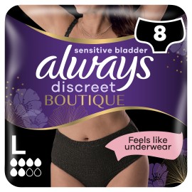 Always Discreet Boutique Εσώρουχα για την Ακράτεια 6 Σταγόνες Μαύρο Χρώμα 8 Τεμάχια