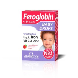 Vitabiotics Feroglobin Baby Drops Liquid Iron Vitamin C & Zinc Φόρμουλα Σιδήρου για 4-24 Μηνών Φράουλα 30ml