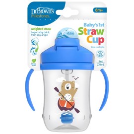 Dr. Browns Babys First Straw Cup 6m+ Κύπελλο με Εύπλαστο Καλαμάκι για Αγόρι 270ml [910112]