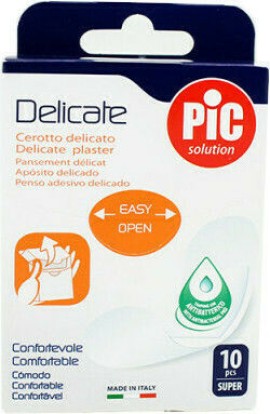 Pic Solution Delicate Plaster Απαλά Αυτοκόλλητα Επιθέματα με Αντιβακτηριακό Μαξιλαράκι 40x86mm 10 Τεμάχια