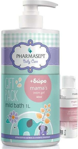 Pharmasept PROMO Baby Care Mild Bath Απαλό Βρεφικό Αφρόλουτρο 1lt & ΔΩΡΟ Mamas Intim Απαλό Gel Καθαρισμού Ευαίσθητης Περιοχής Κατά τη Διάρκεια & Μετά την Εγκυμοσύνη 40ml