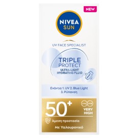Nivea Sun Triple Protect SPF50+ Shake Αντηλιακό Fluid Προσώπου με Υαλουρονικό 40ml