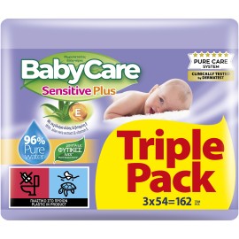 Μωρομάντηλα BabyCare Sensitive Plus TRIPLE Pack 162 Τεμάχια [3 Πακέτα x 54 Μωρομάντηλα]