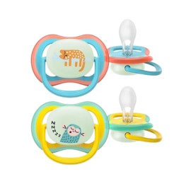 Avent Ultra Air Nighttime Ορθοδοντική Πιπίλα Νυκτός 18m+ για Αγόρι Φωσφορίζει στο Σκοτάδι 2 Τεμάχια [SCF376/32]