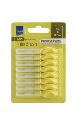 Intermed Ergonomic InterBrush Mini Size:4 Μεσοδόντια Βουρτσάκια με Λαβή 0.7mm Κίτρινο 8 Τεμάχια