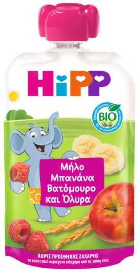 HiPP BIO Φρουτοπολτός με Μήλο, Μπανάνα, Βατόμουρο & Όλυρα για Παιδιά από το 1ο Έτος 100gr