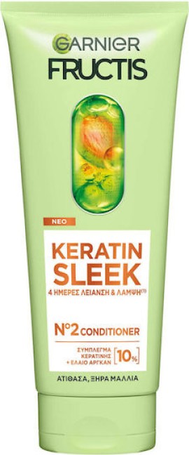 Garnier Fructis Keratin Sleek Conditioner με Κερατίνη Λείανσης & Λάμψης για Ξηρά & Ατίθασα Μαλλιά 200ml