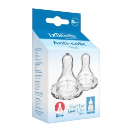 Dr.Browns Options+ Slow Flow Θηλές Σιλικόνης Επίπεδο 1 για 0m+ Κατά των Κολικών Αργή Ροή 2 Τεμάχια [302]