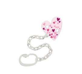 Nuk Αλυσίδα Πιπίλας & Πρακτικό Κλιπ για Πιπίλες με Κρίκο Ροζ με Καρδούλες 1 Τεμάχιο