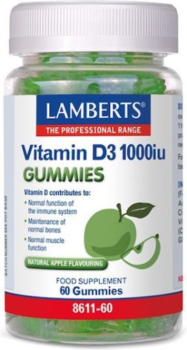 Lamberts Vitamin D3 1000iu για το Ανοσοποιητικό & τα Οστά με Φυσική Γεύση Μήλου 60 Ζελεδάκια
