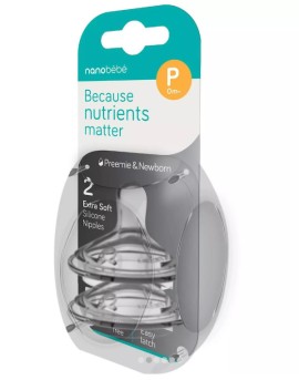 Nanobebe Preemie Newborn Ανταλλακτικές Θηλές Σιλικόνης με Σύστημα Εξαερισμού 360° για 0m+ Αργής Ροής για Πρόωρα & Νεογνά 2 Τεμάχια