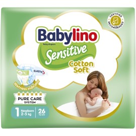 Πάνες Babylino Sensitive Cotton Soft No1 [2-5Kg] 26 Πάνες