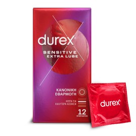 Durex Προφυλακτικά Πολύ Λεπτά Sensitive Extra Lube με Έξτρα Λιπαντικό 12 Τεμάχια