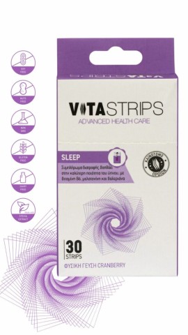 VitaStrips Sleep Συμπλήρωμα Διατροφής για τη Βελτίωση της Ποιότητας του Ύπνου με Γεύση Cranberry 30 Strips