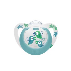 Nuk Star Ορθοδοντική Πιπίλα Σιλικόνης για 6-18m+ Λευκό με Παπαγάλους, Κρίκο και Θήκη 1 Τεμάχιο [10.736.781]